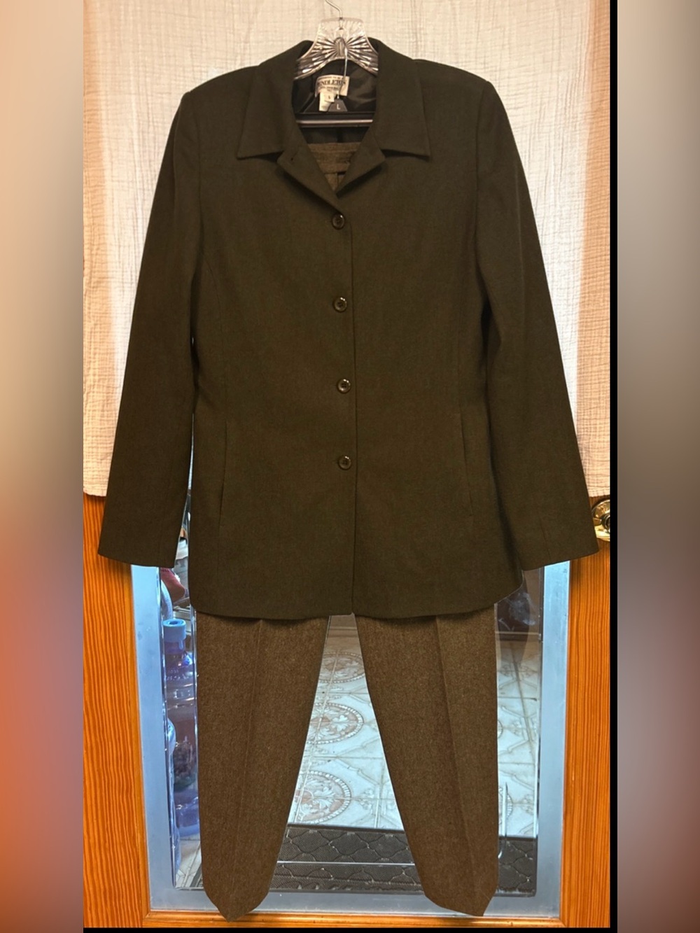 Vintage Pendleton Pant Suit Womens 6 Tall 100% Virgin Wool Single Green Collard